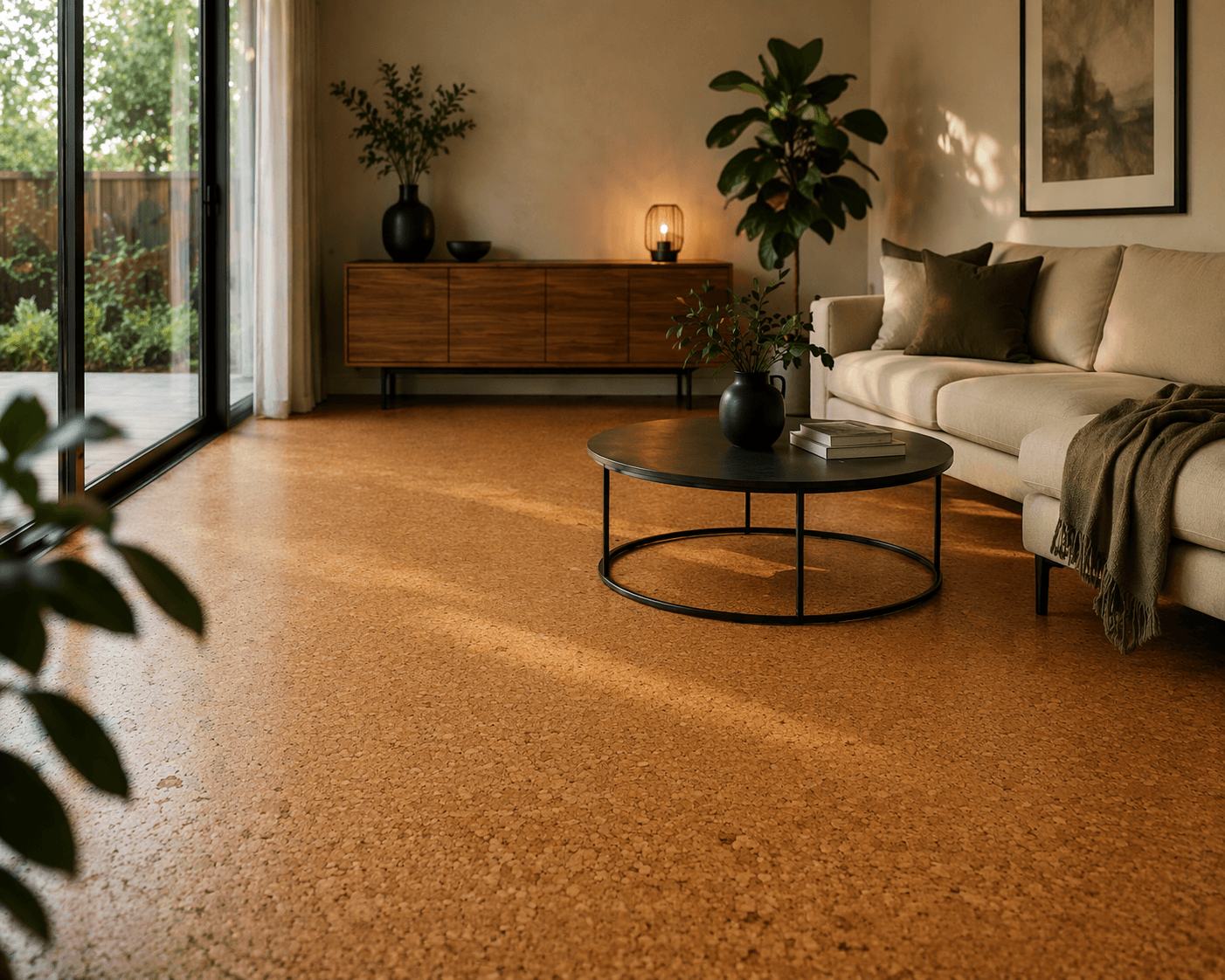 Cork flooring in a modern Melbourne living room