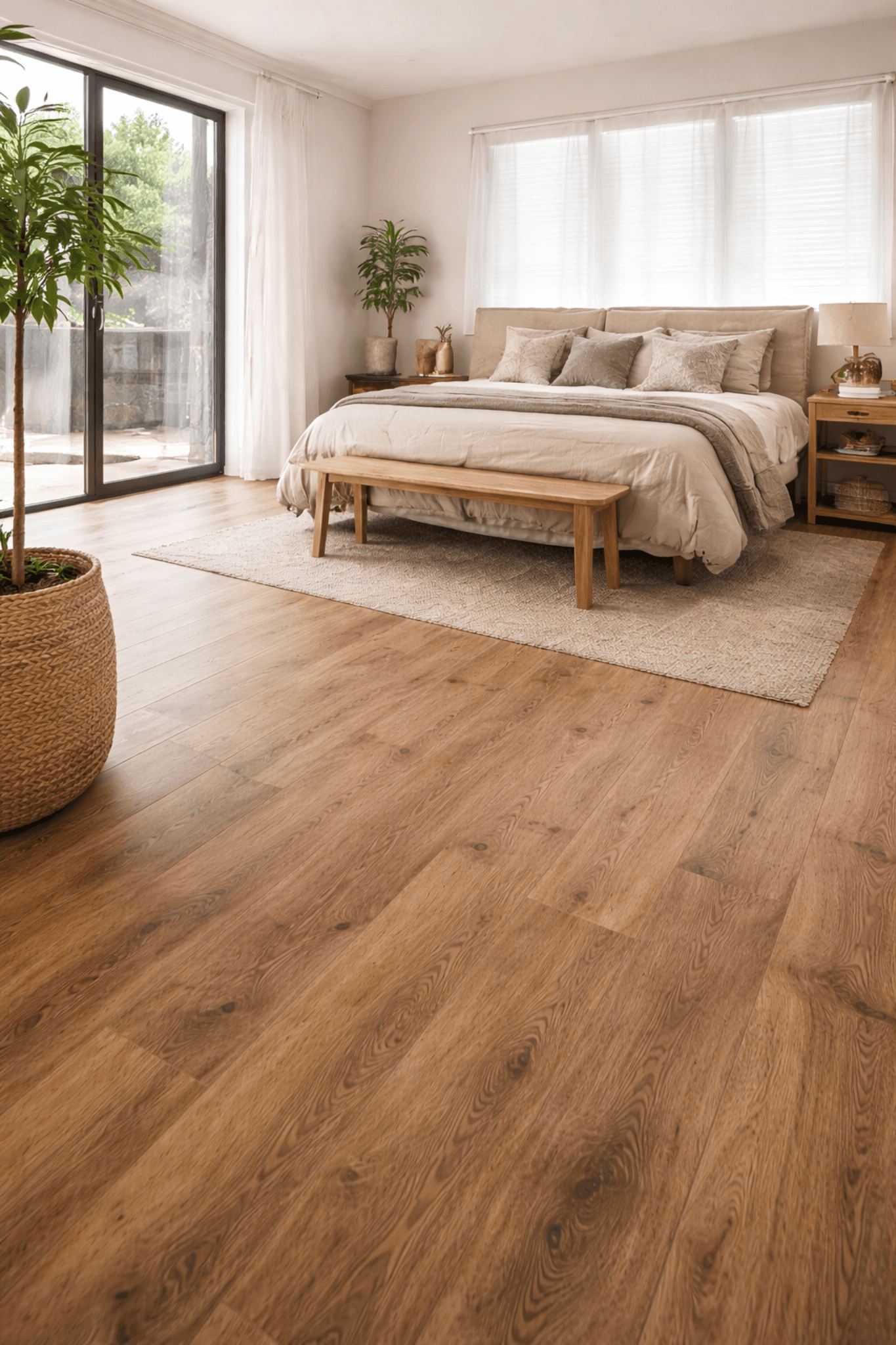 Laminate flooring in a light-filled Melbourne bedroom