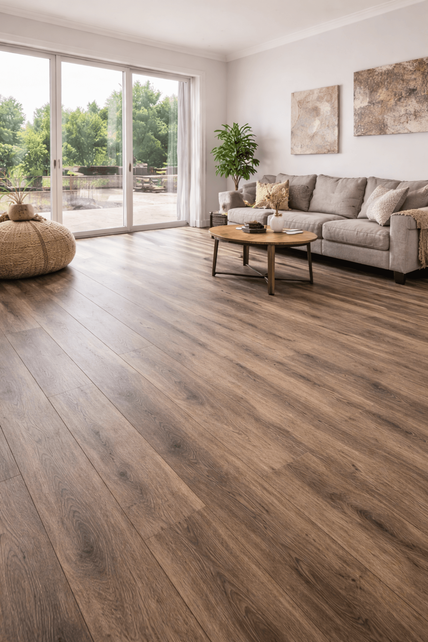 Light oak hybrid flooring in a modern open-plan Melbourne home